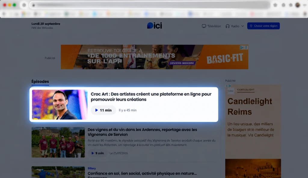 Publication officielle de l'émission ICI ça marche consacrée à Croc Art sur ICI Champagne-Ardenne