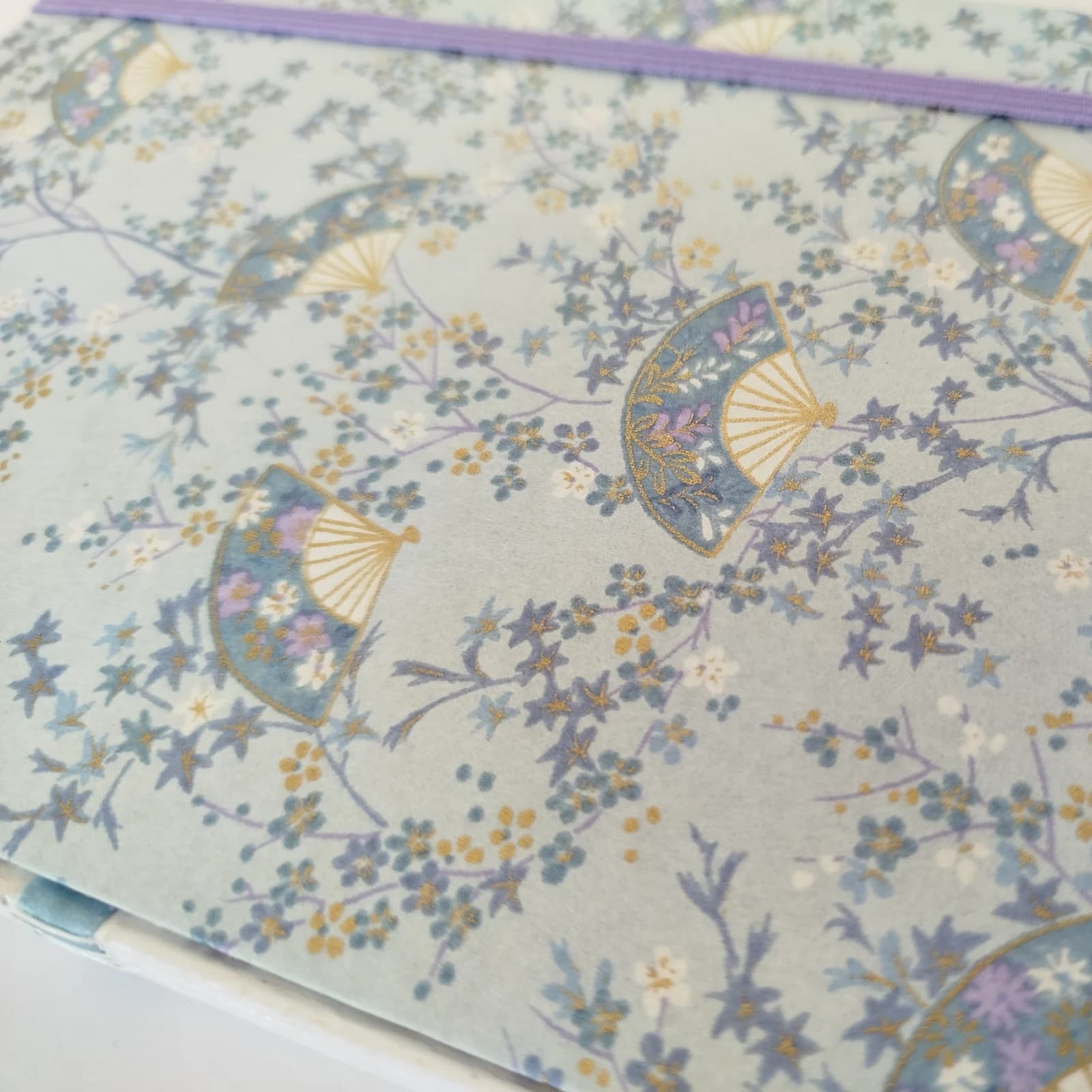 Carnet relié à motif japonais d’éventails et fleurs