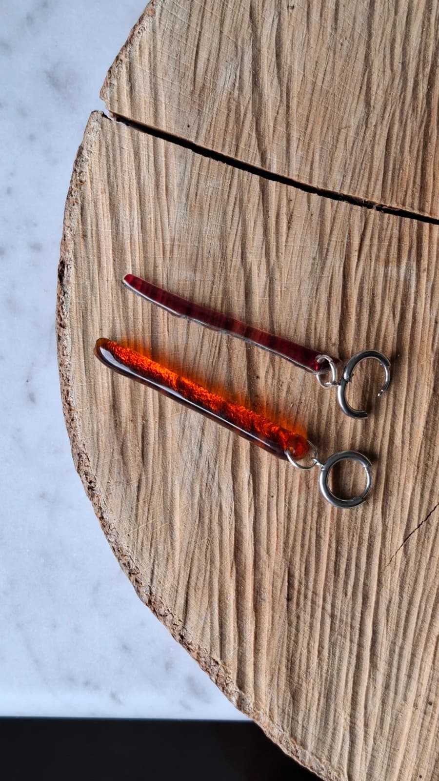 Boucles d’oreilles en verre recyclé - orange et rouge