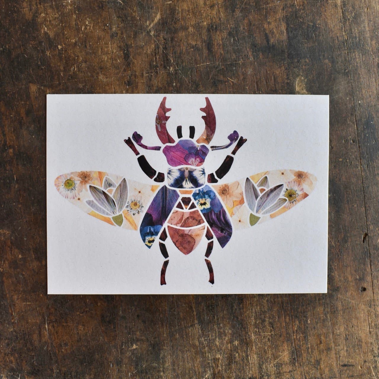 Carte Vitrail fleuri Lucane cerf-volant