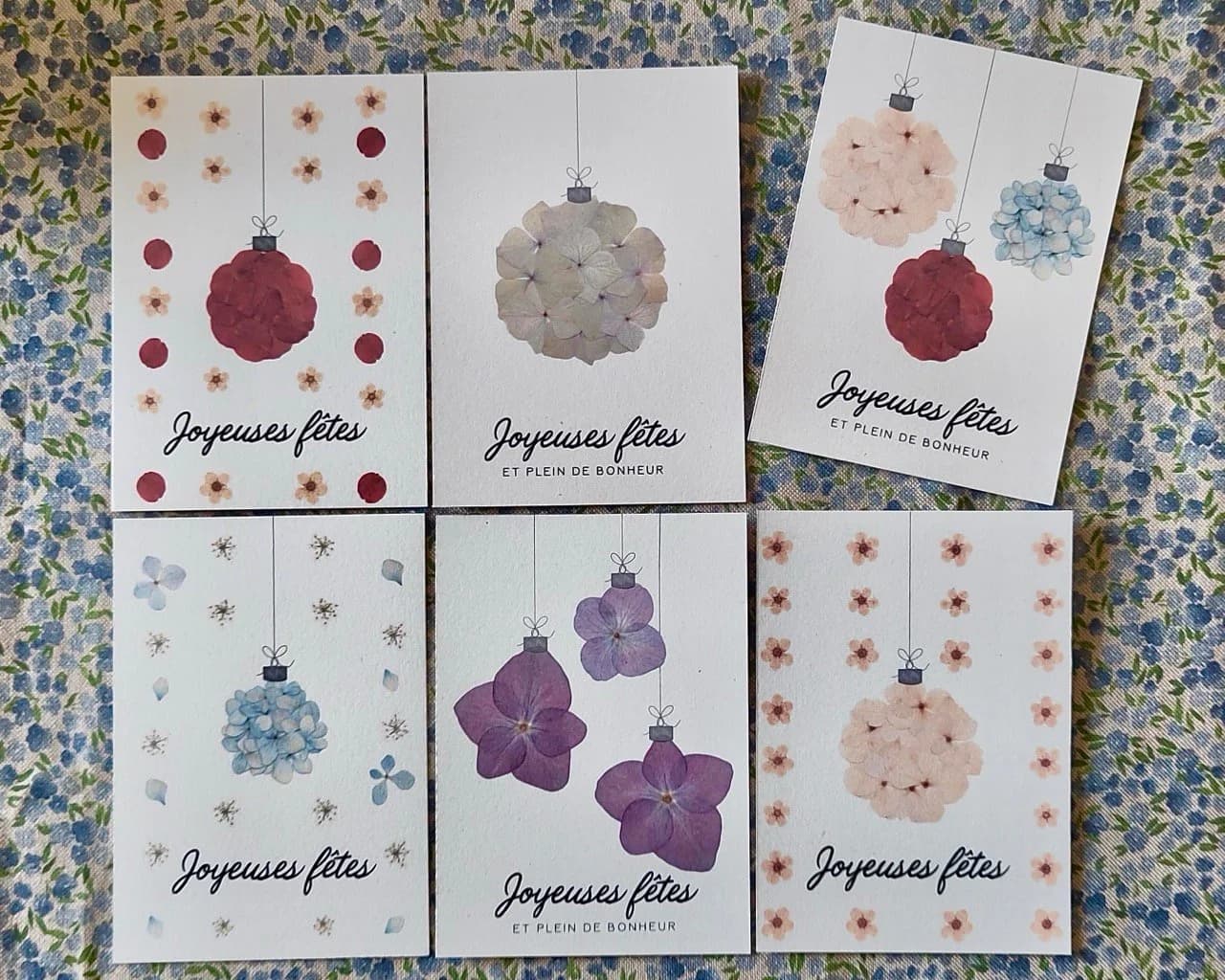 Carte fleurie tirage - Herbier Joyeuses fêtes — Boule blanche — Lot de 3