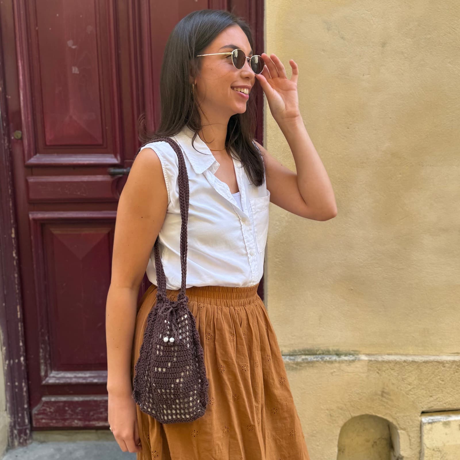 Petit Sac Fleur marron foncé