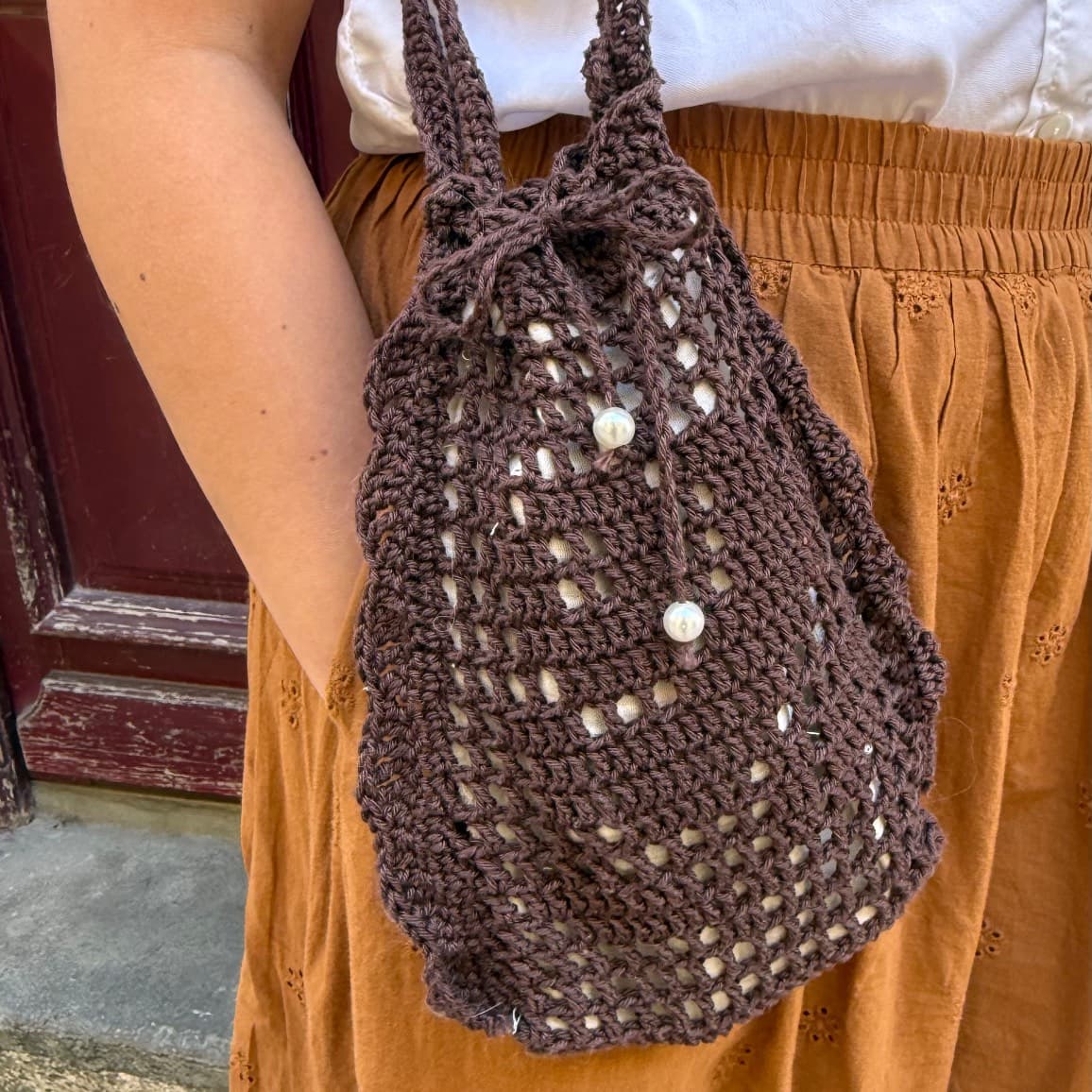 Petit Sac Fleur marron foncé