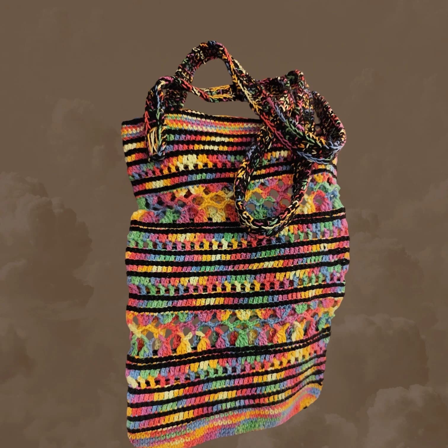 Sac tote bag en crochet multicolore