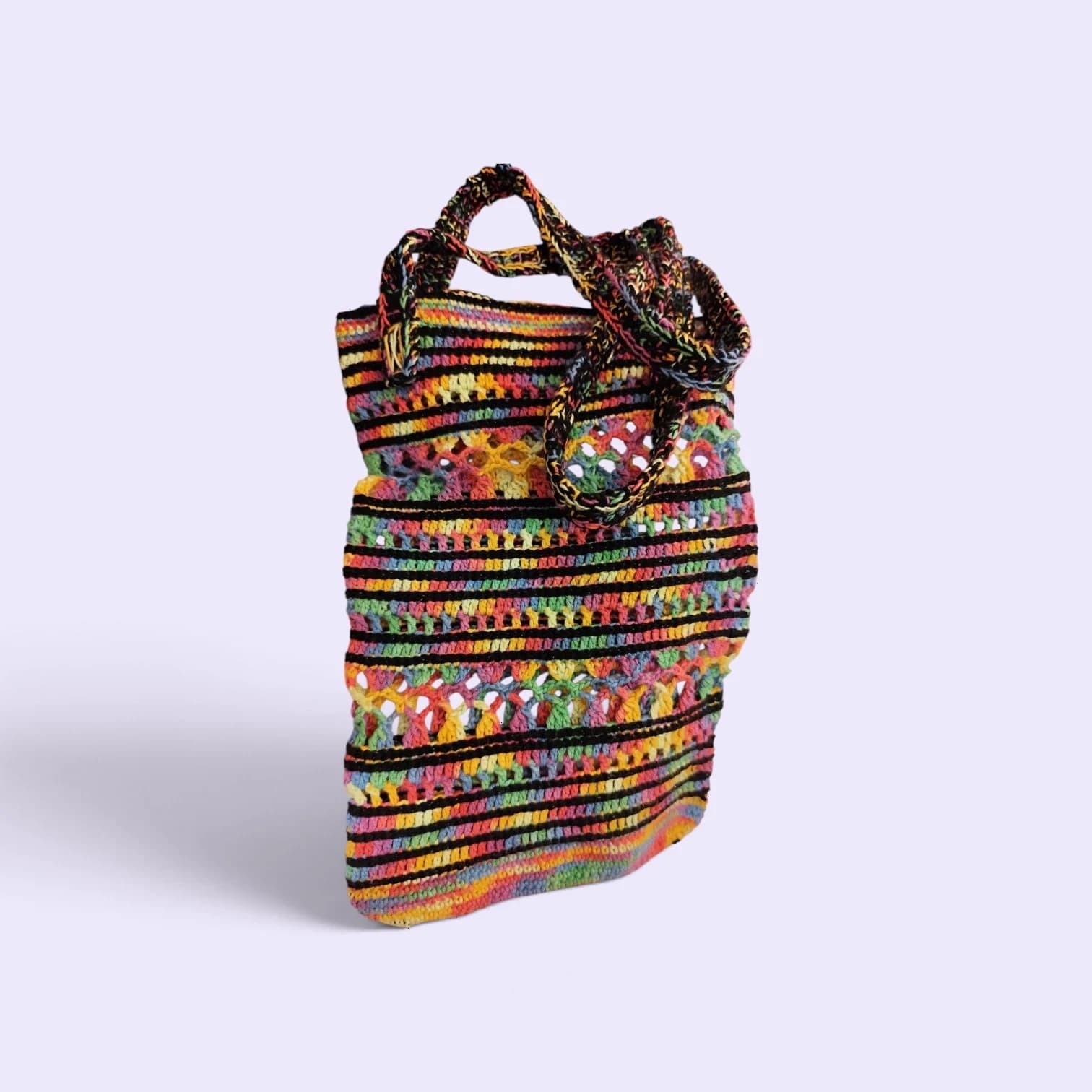 Sac tote bag en crochet multicolore