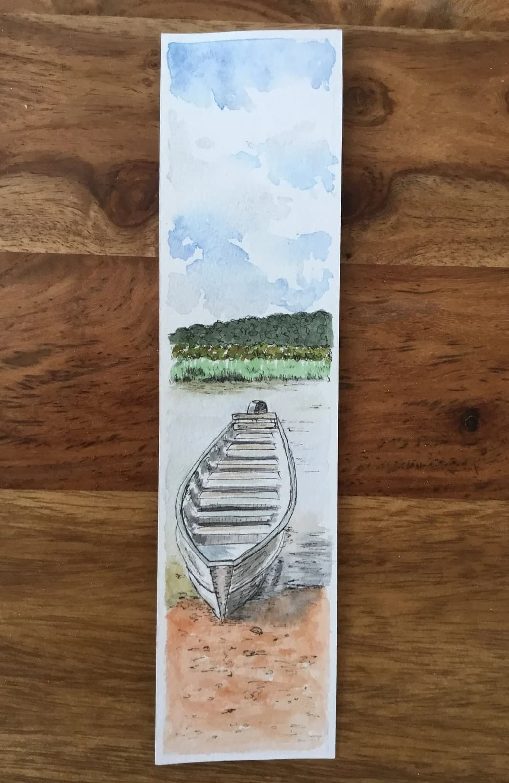 Aquarelle originale — Paysage de Guyane, pirogue, Amazonie — Format marque-page — vue 2
