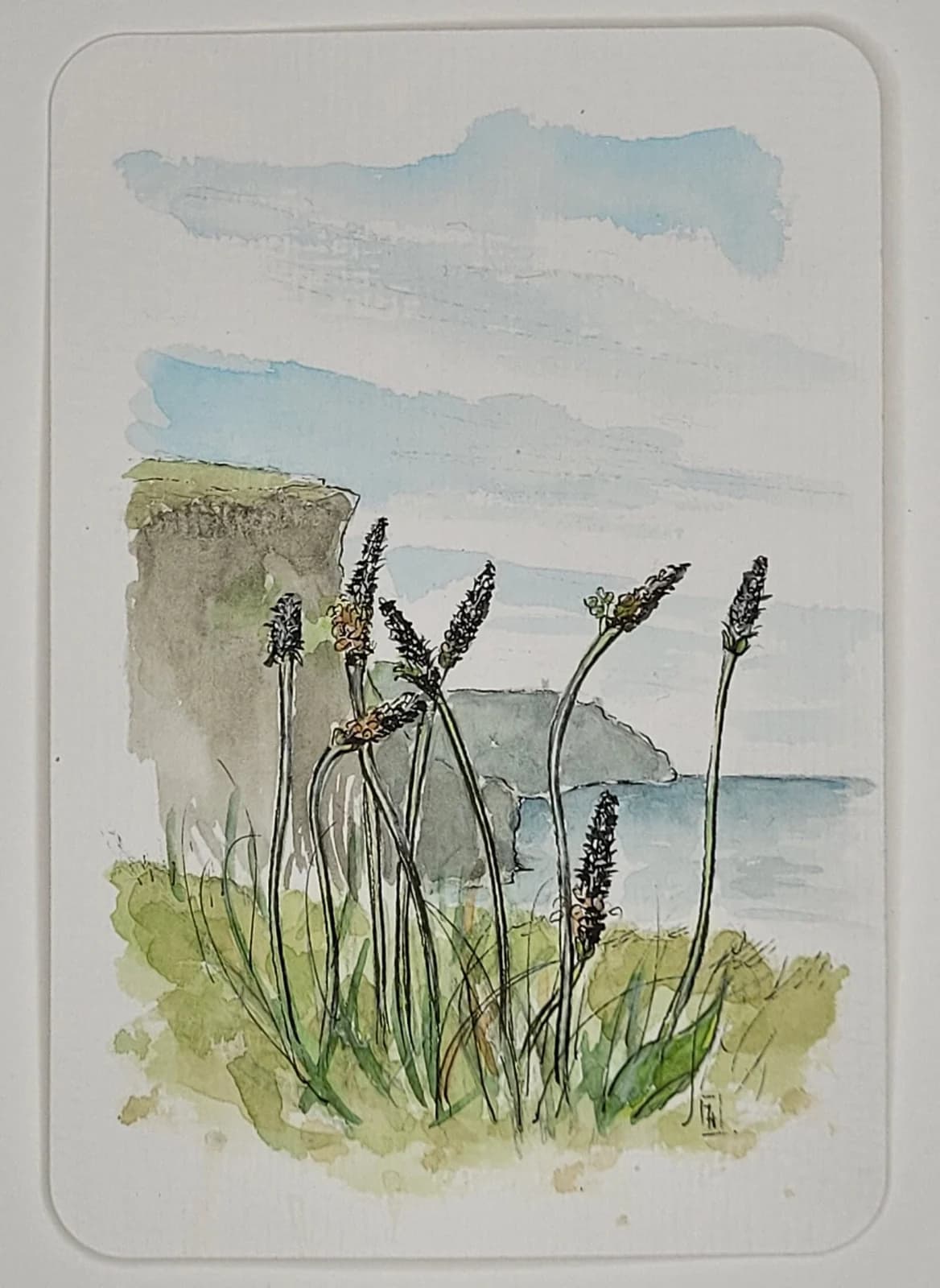 Aquarelle originale — Paysage d'Irlande, vue sur les falaises de Moher, Cliffs of Moher — Format carte postale 10x15 cm — vue 1