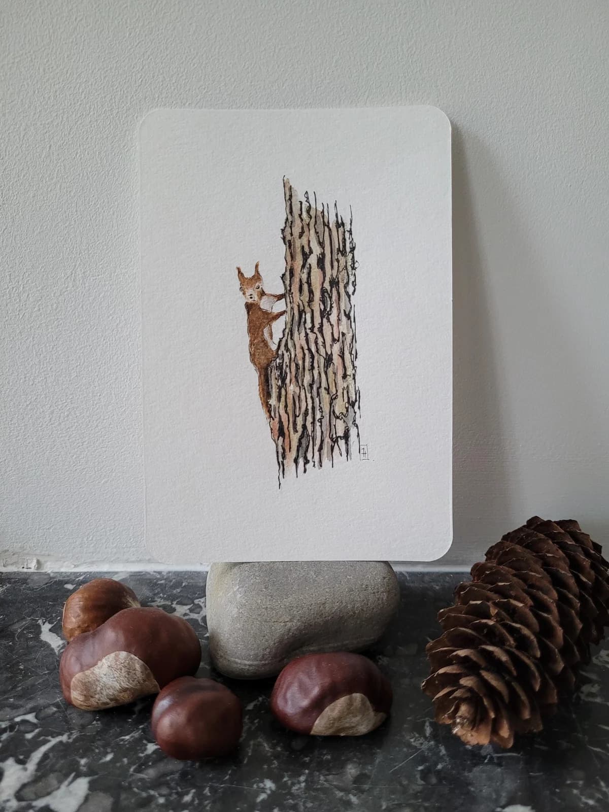 Aquarelle originale — Écureuil — Format carte postale — vue 1