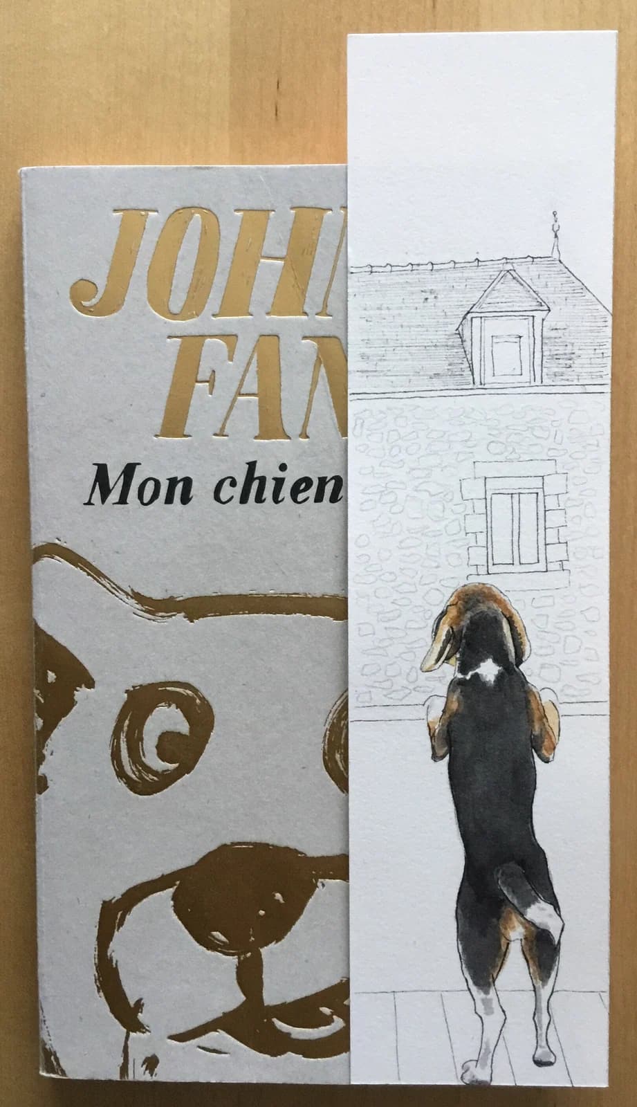 Aquarelle originale — Chien, Beagle regardant par la fenêtre — Format marque-page — vue 1