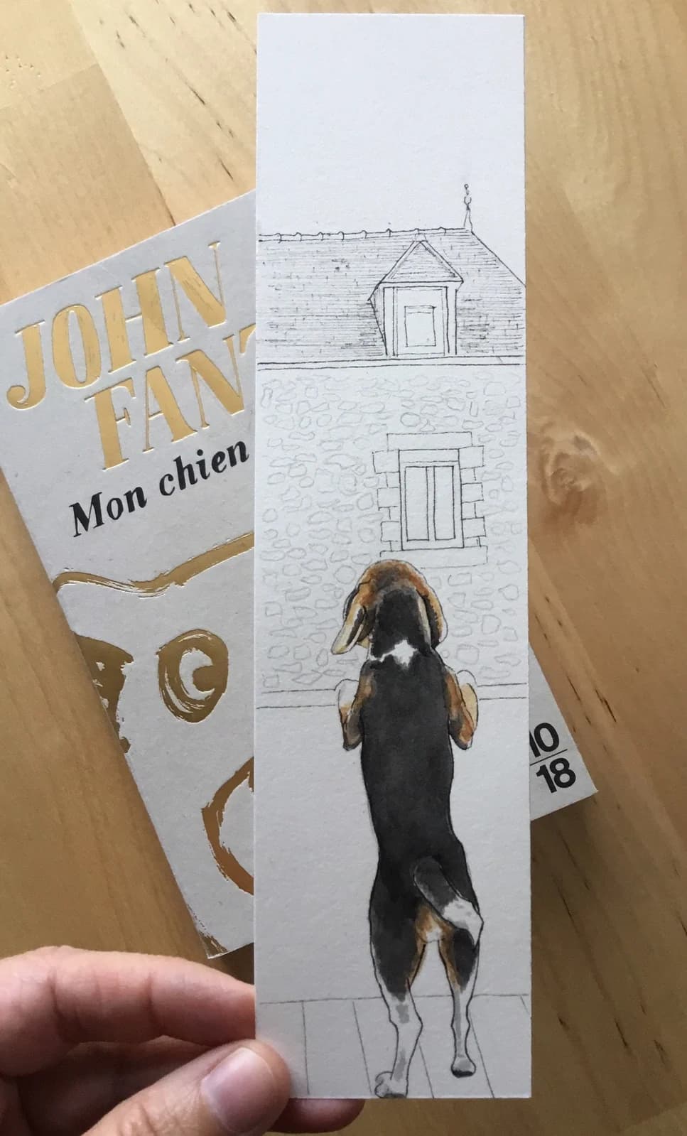 Aquarelle originale — Chien, Beagle regardant par la fenêtre — Format marque-page — vue 2