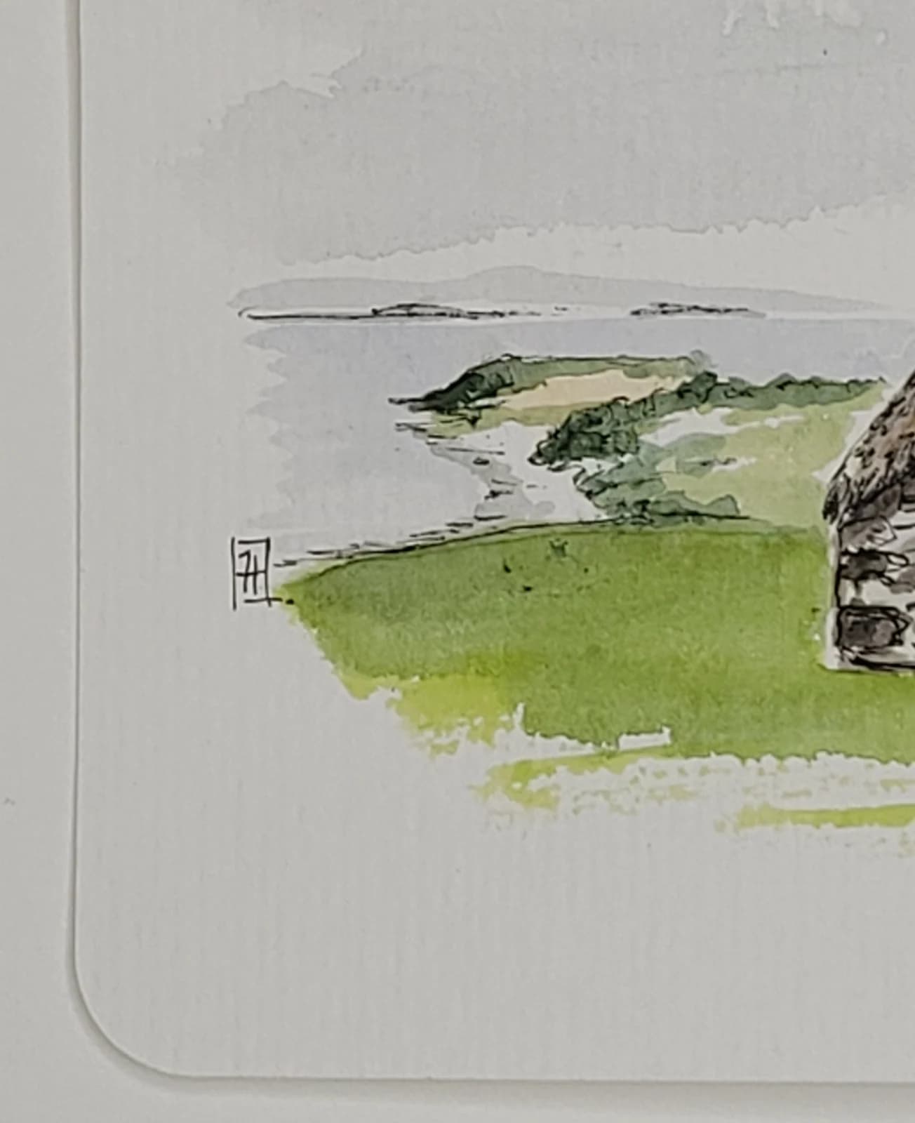 Aquarelle originale, maison, cottage, paysage, Île de Skye, Écosse, nature écossaise, 10x15 cm — vue 2