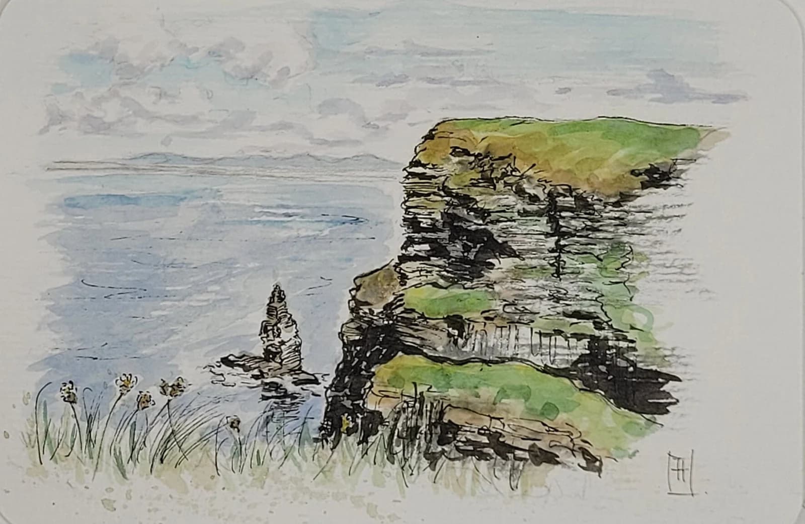 Aquarelle originale, falaises de Moher, Cliffs of Moher, Irlande, 10x15 cm — vue 2
