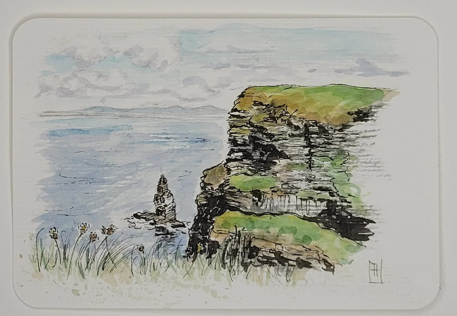 Aquarelle originale, falaises de Moher, Cliffs of Moher, Irlande, 10x15 cm — vue 1