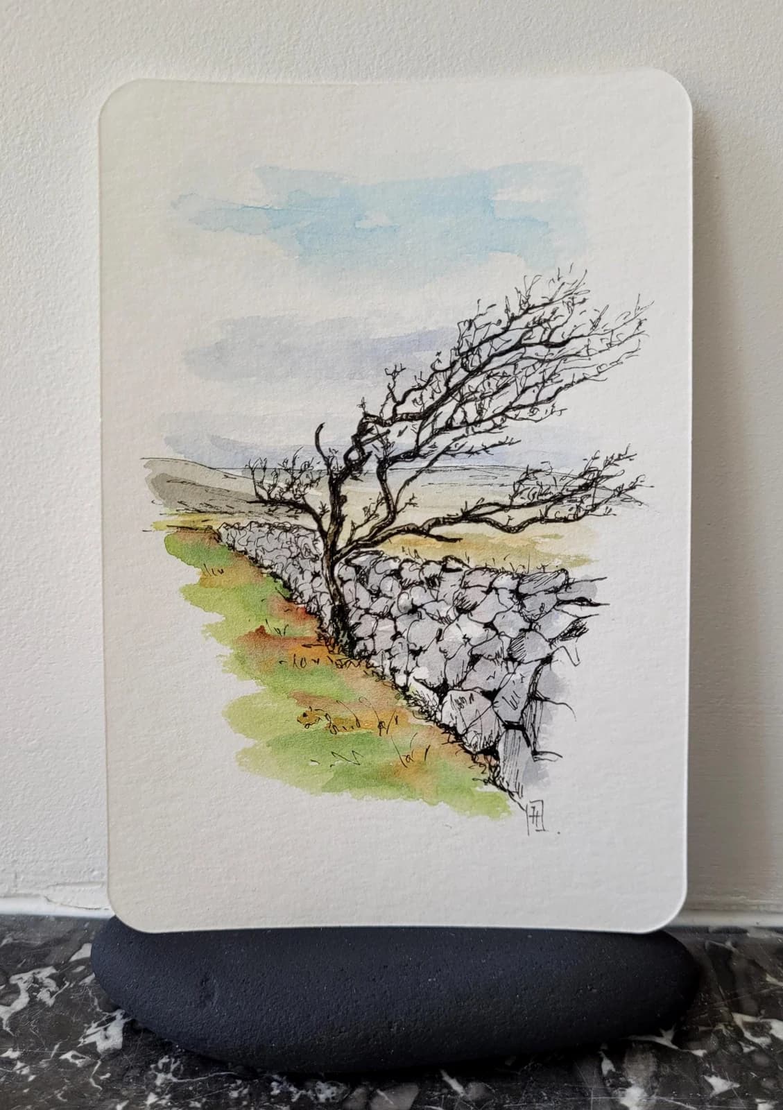 Aquarelle originale — Paysage d'Irlande, Burren, Co Clare — Format carte postale — vue 1
