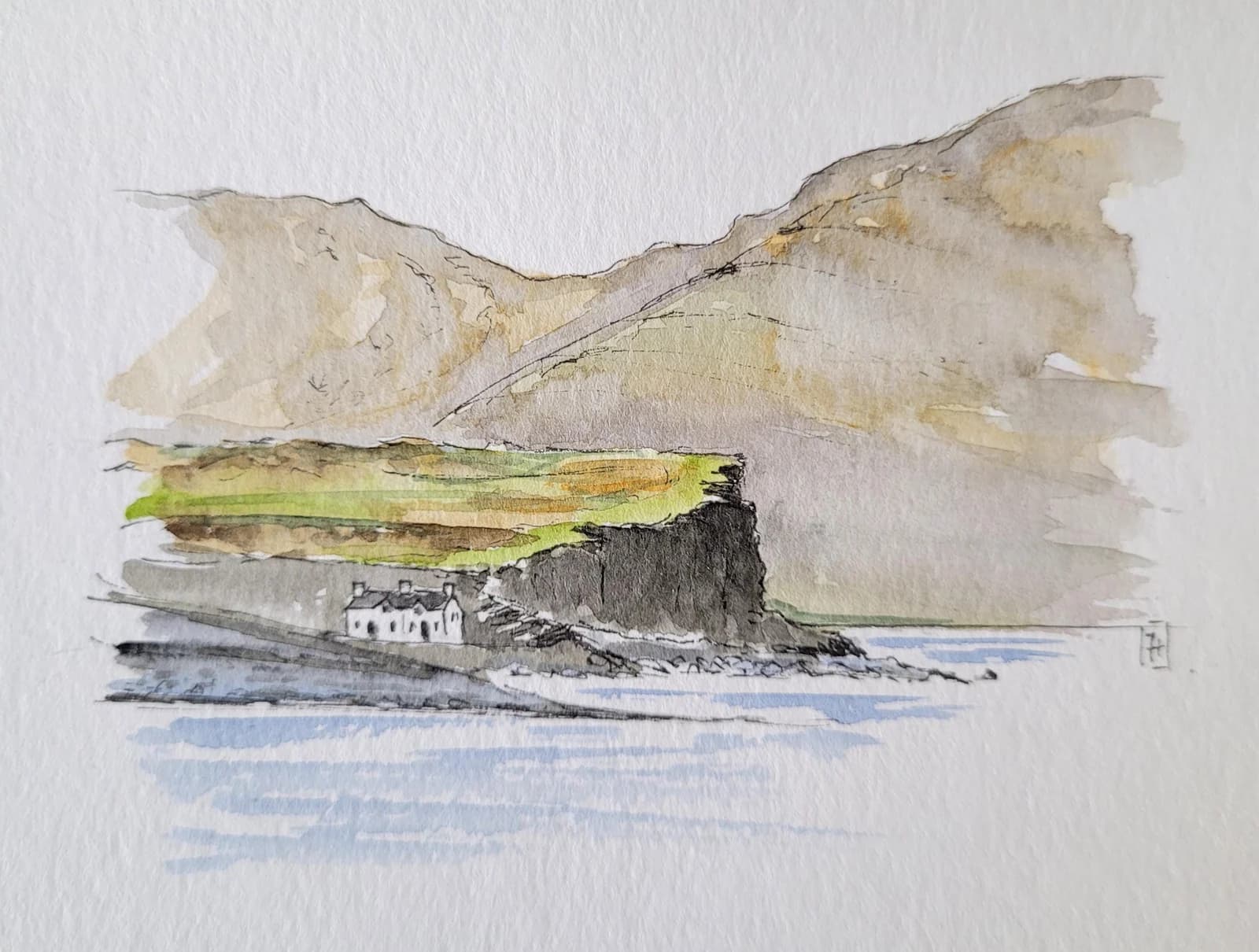Aquarelle originale — Paysage irlandais, Waterville — Format carte postale — vue 2