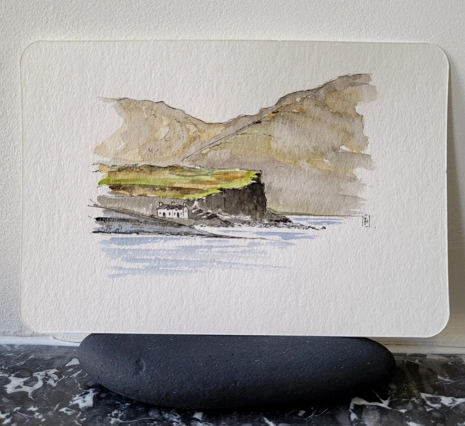 Aquarelle originale — Paysage irlandais, Waterville — Format carte postale — vue 1