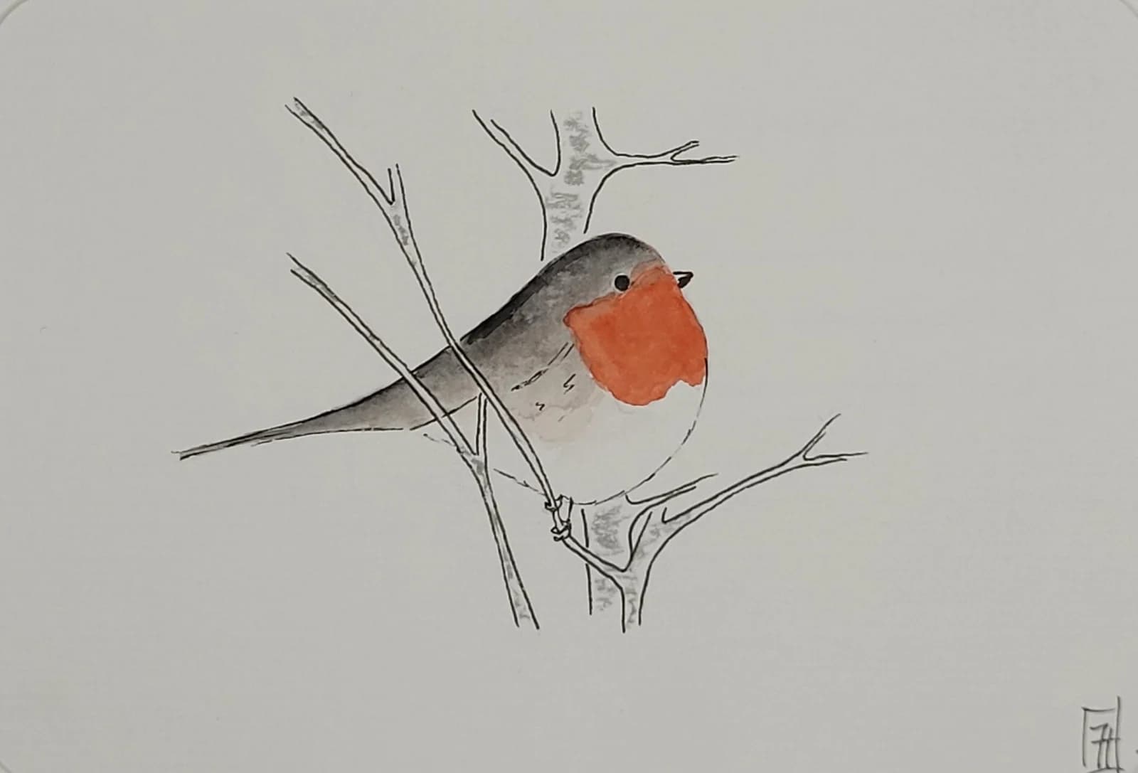 Rouge-gorge, aquarelle originale, 10x15 cm — vue 1