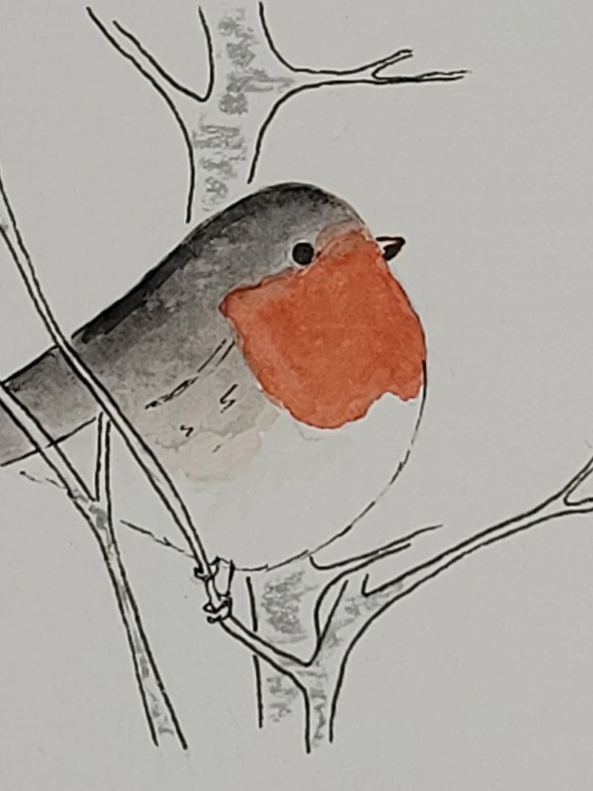 Rouge-gorge, aquarelle originale, 10x15 cm — vue 2