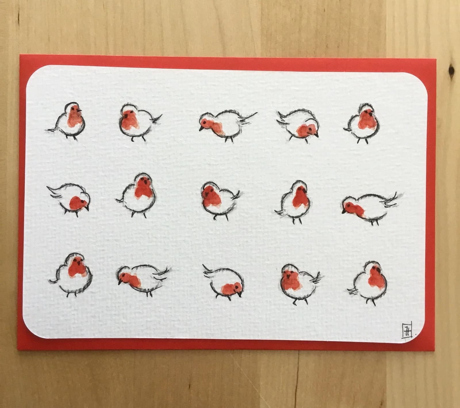 Aquarelle originale, la danse des rouge-gorge, dancing robins, 10x15 cm — vue 2