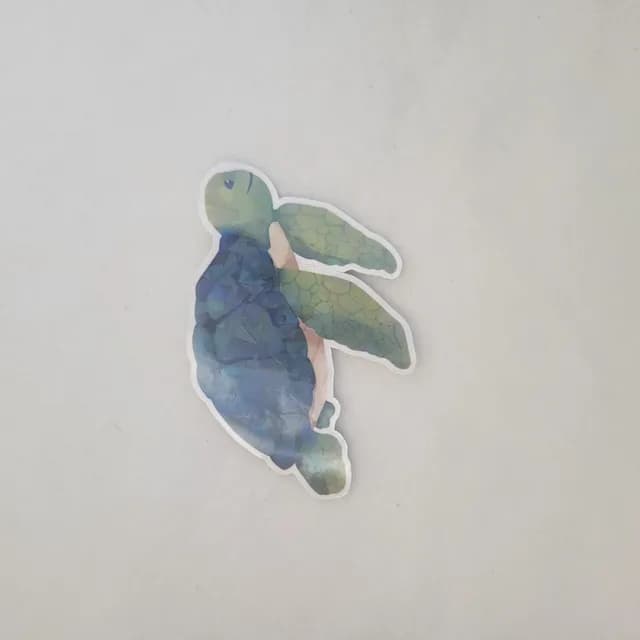 Détail de la finition brillante et holographique sur le sticker tortue.