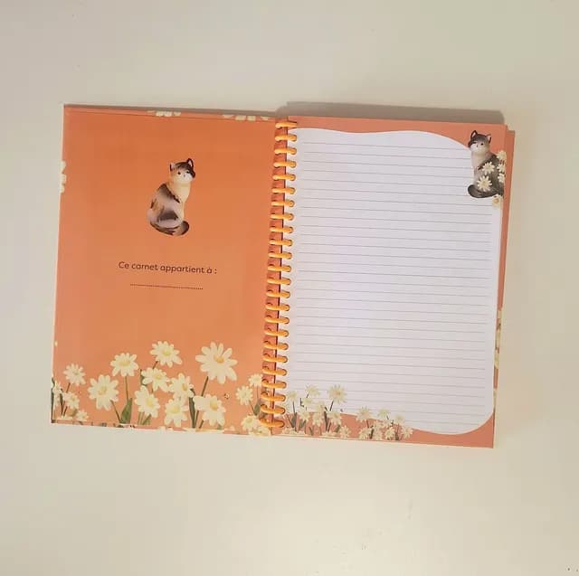 Gros plan sur l'illustration du chat tricolore et des marguerites de la couverture.