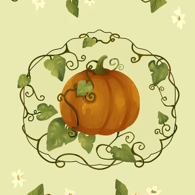 Autre vue de l'affiche A5 illustrée d'une citrouille d'automne entourée de volutes végétales