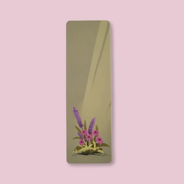 Illustration de fleurs violettes et roses sur fond vert de marque-page