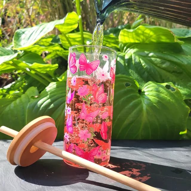 Verre avec paille papillons - photo 2