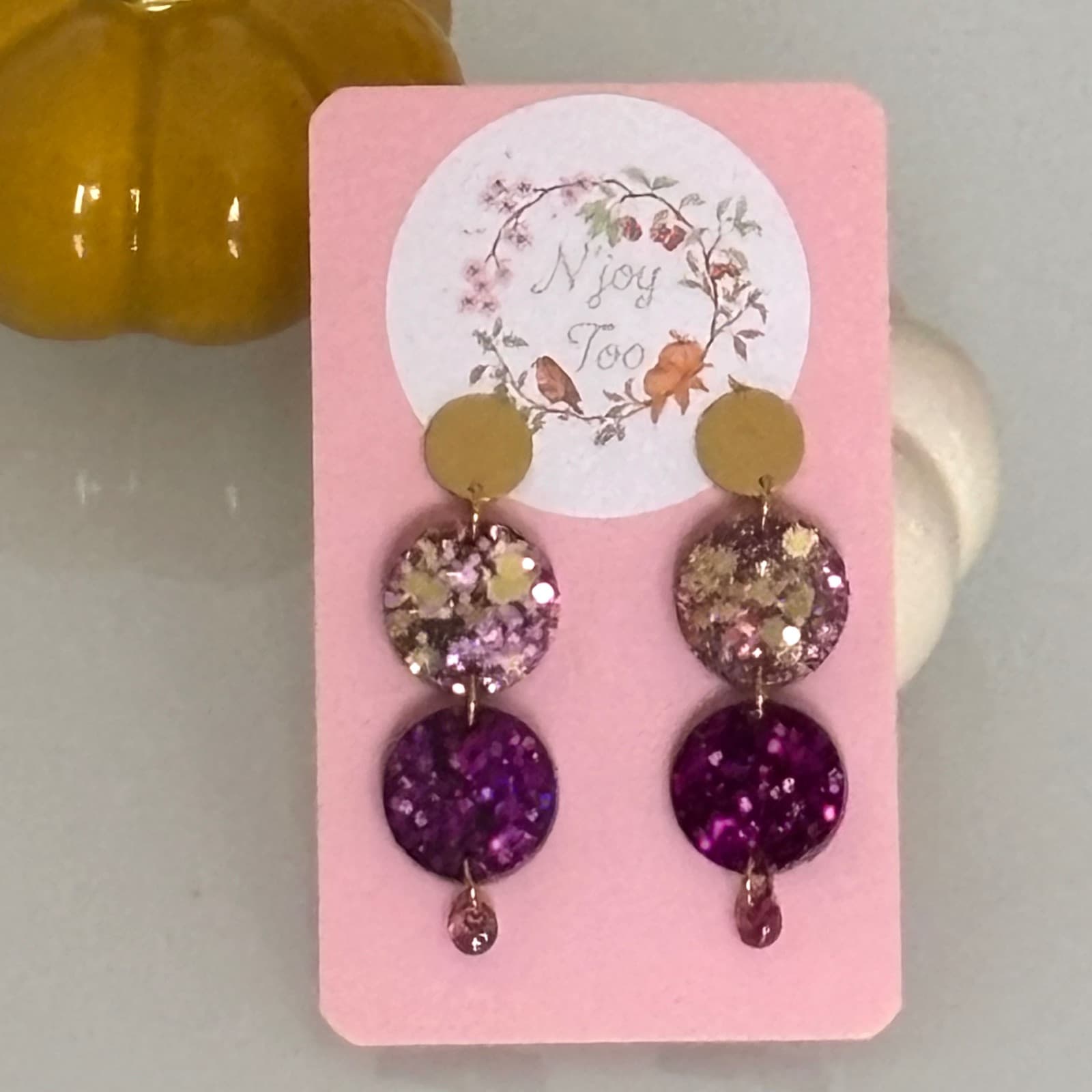 Boucles d'oreilles "Comète" à paillettes violettes et roses