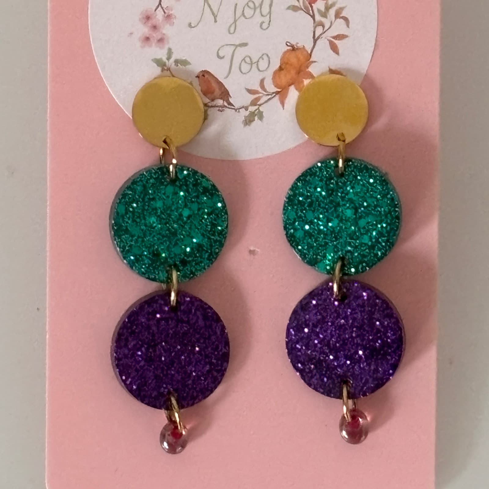 Boucles d’oreilles "Comète" à paillettes vertes et violettes