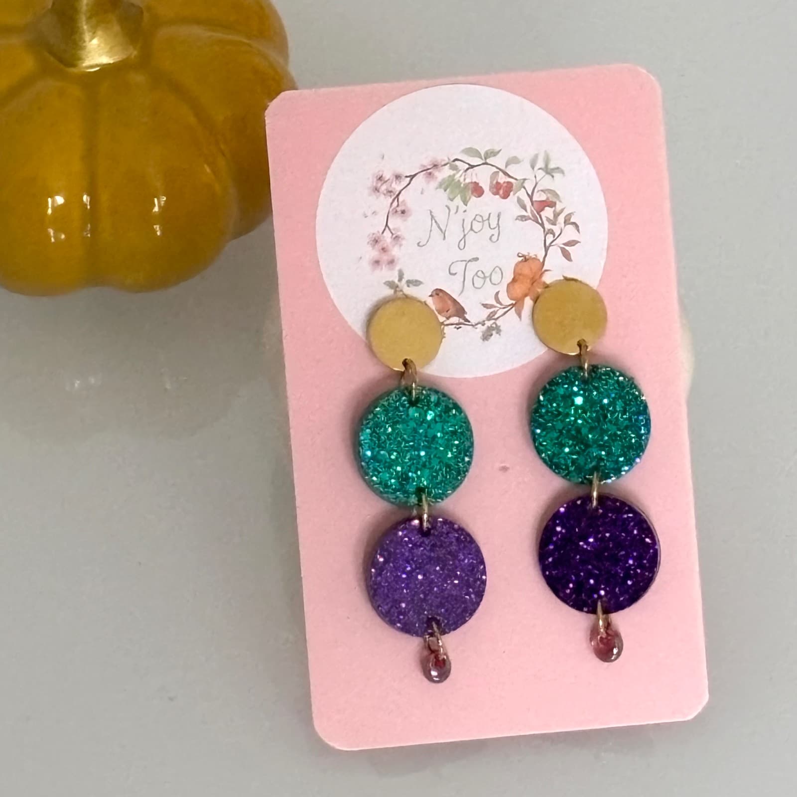 Boucles d’oreilles "Comète" à paillettes vertes et violettes