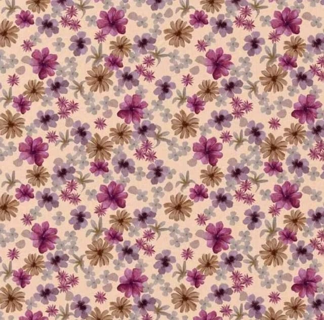 Motif floral Aurore aux petites fleurs violettes et beiges sur fond clair