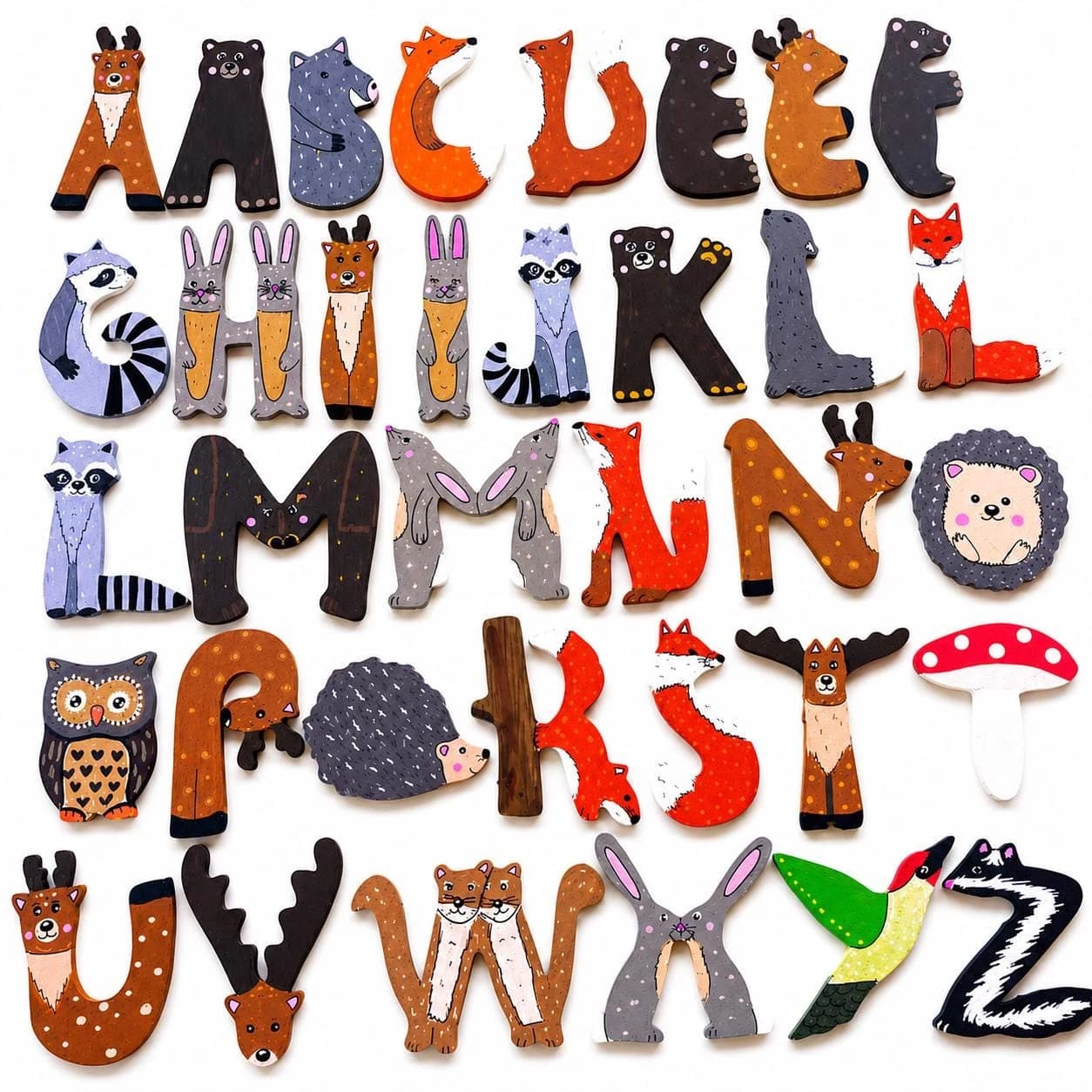 Lettres prénom en bois animaux de la forêt — prénom de 5 lettres