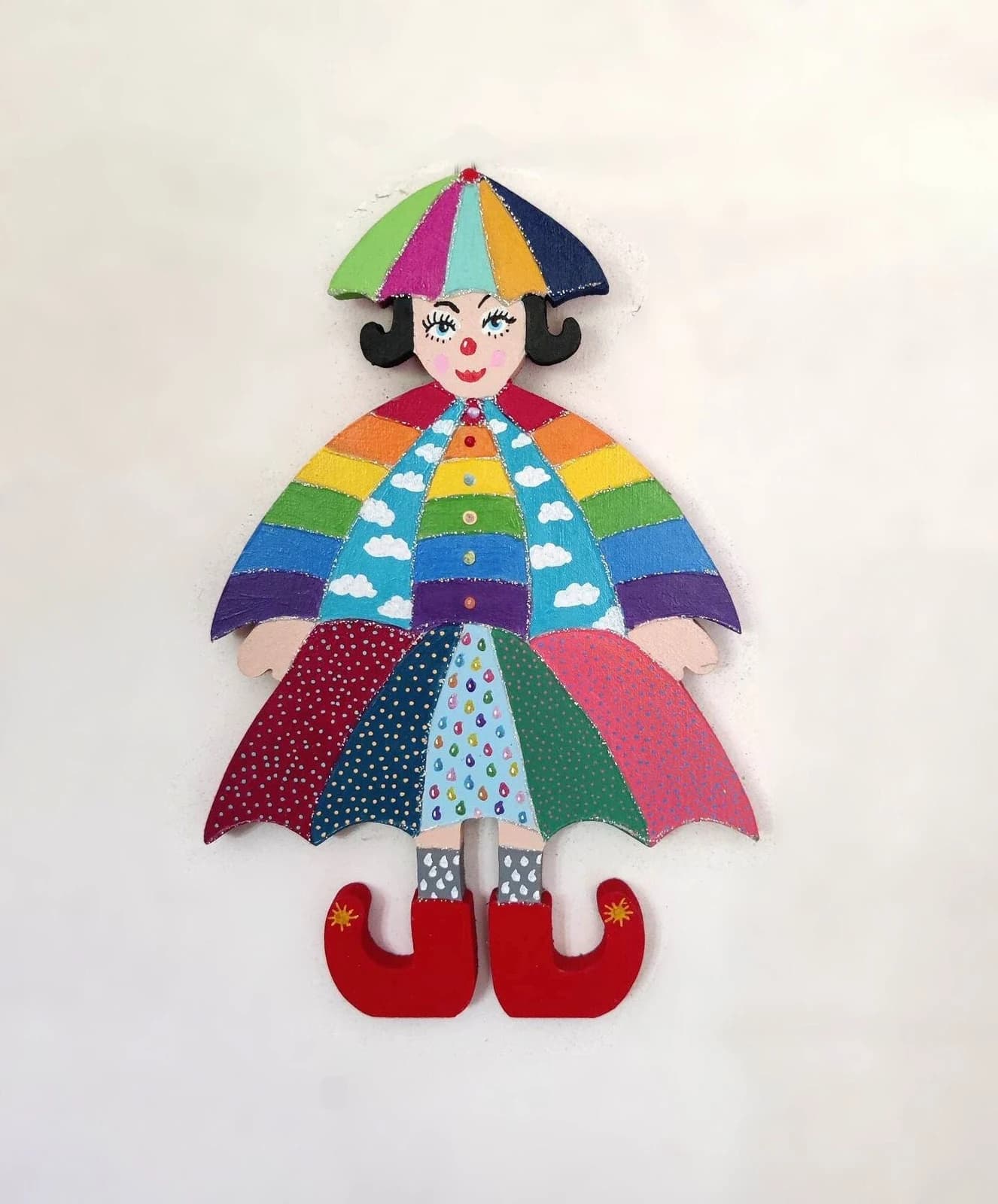 Clown mural en bois Pépina, décoration artisanale peinte à la main, cadeau original pour décorer la chambre d'un…