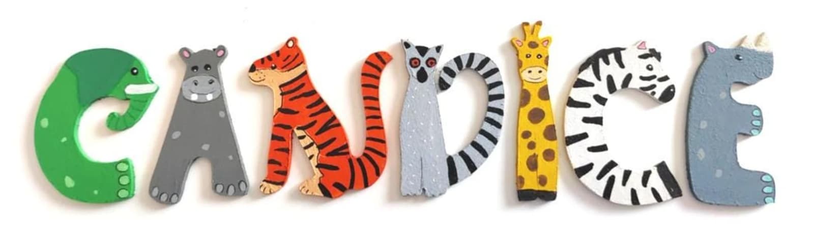 Lettre en bois prénom thème animaux de la savane et de la jungle — prénom de 4 lettres — photo 2