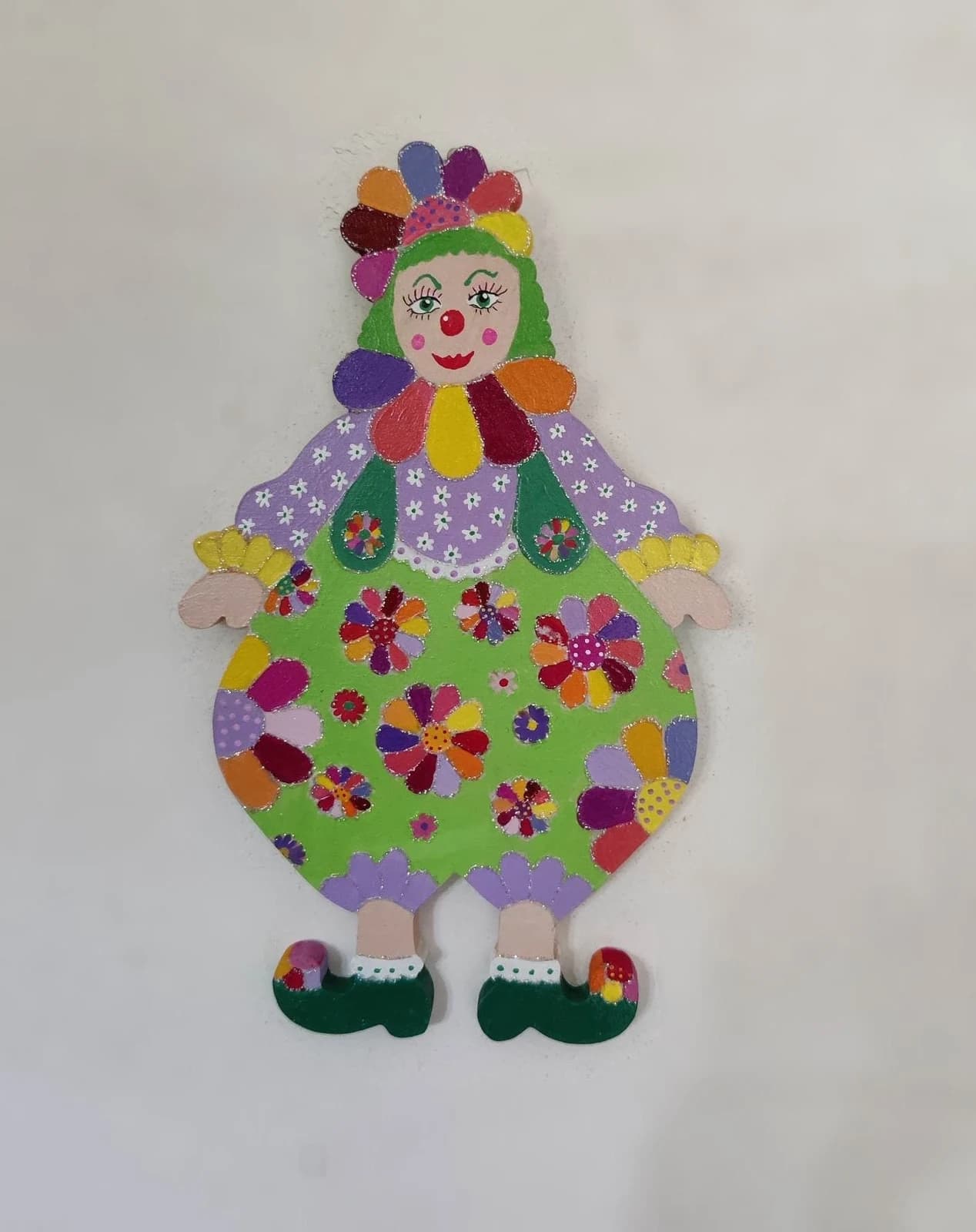 Clown mural en bois Kukka, décoration artisanale peinte à la main, cadeau original pour décorer la chambre d'un…