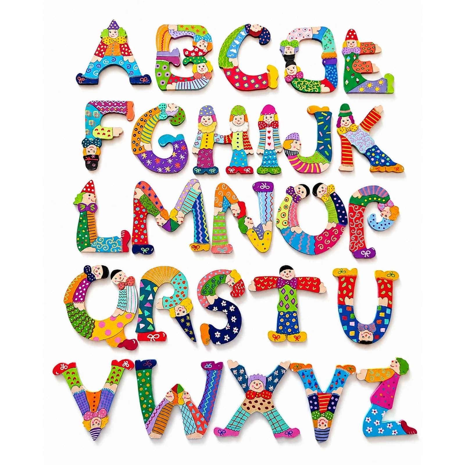 Lettre clown en bois décorative prénom — prénom de 2 lettres