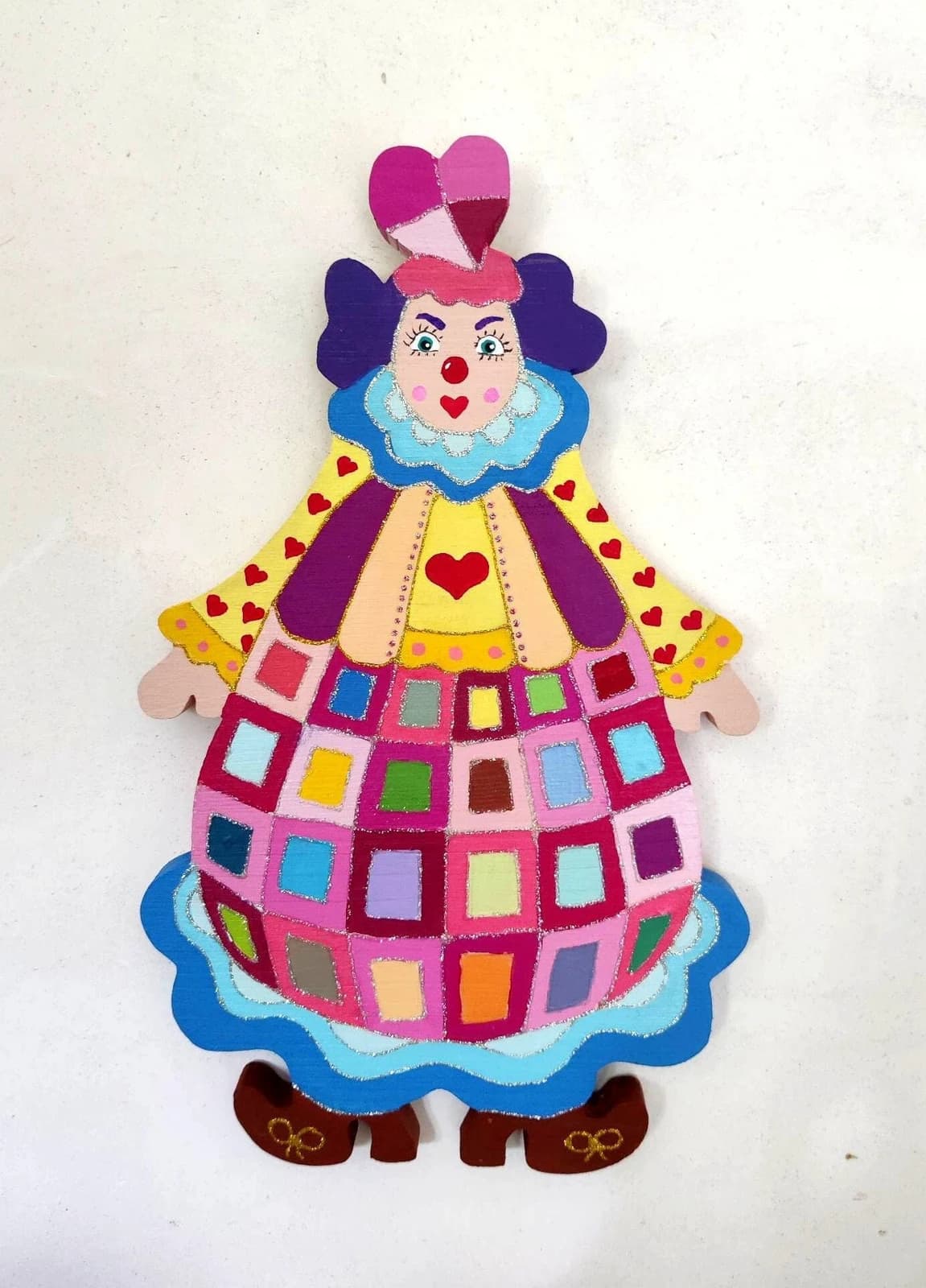 Grand clown mural en bois Mathurine, décoration artisanale peinte à la main, idée cadeau originale pour décorer la…