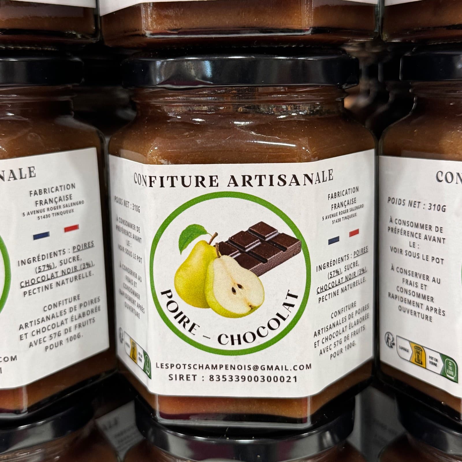 Confiture artisanale poire et chocolat