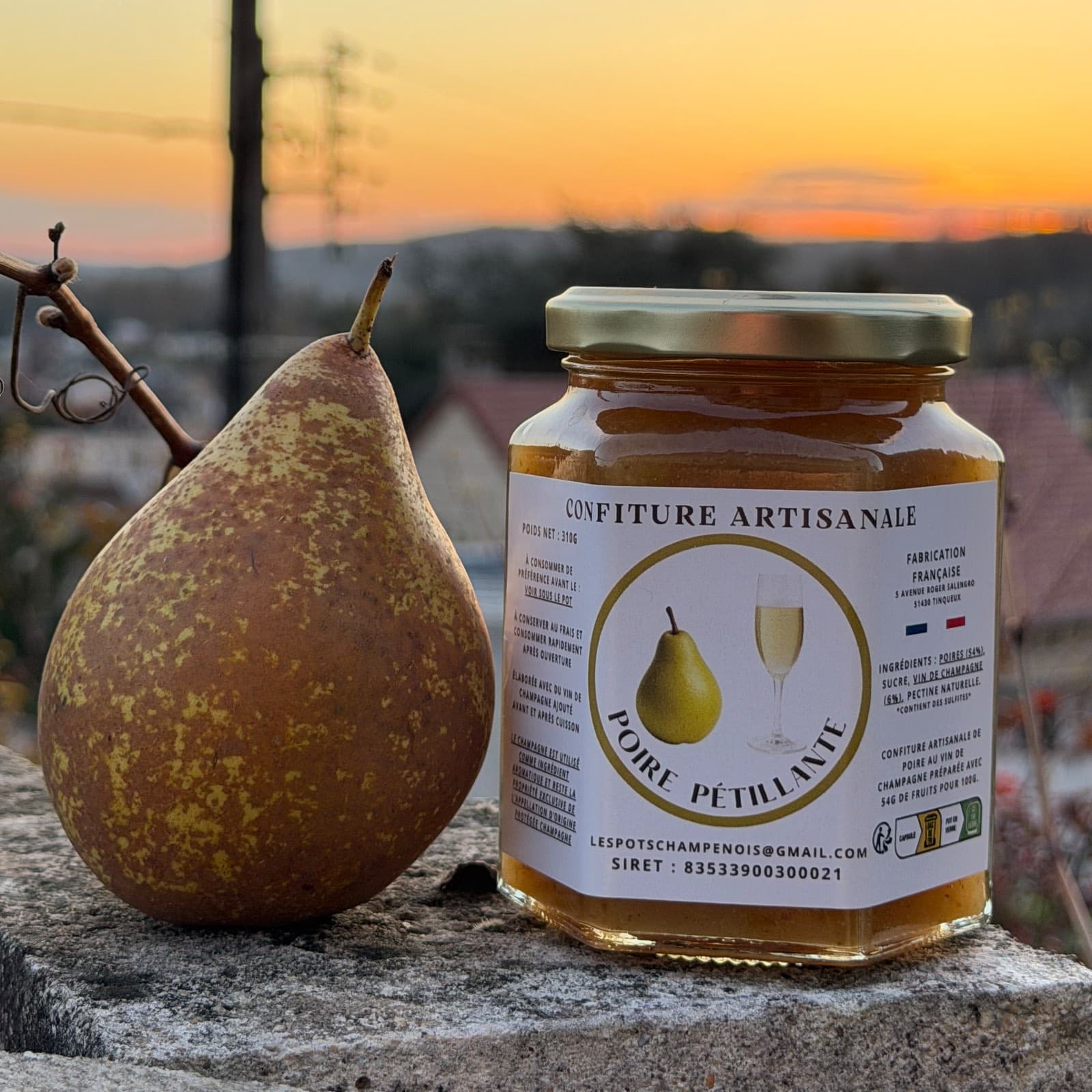 Confiture artisanale de poire au champagne