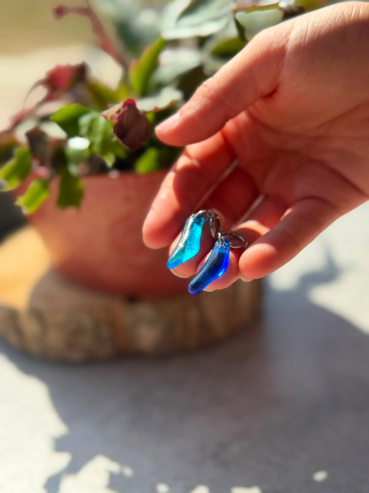 Boucles d’oreilles en verre recyclé - bleues