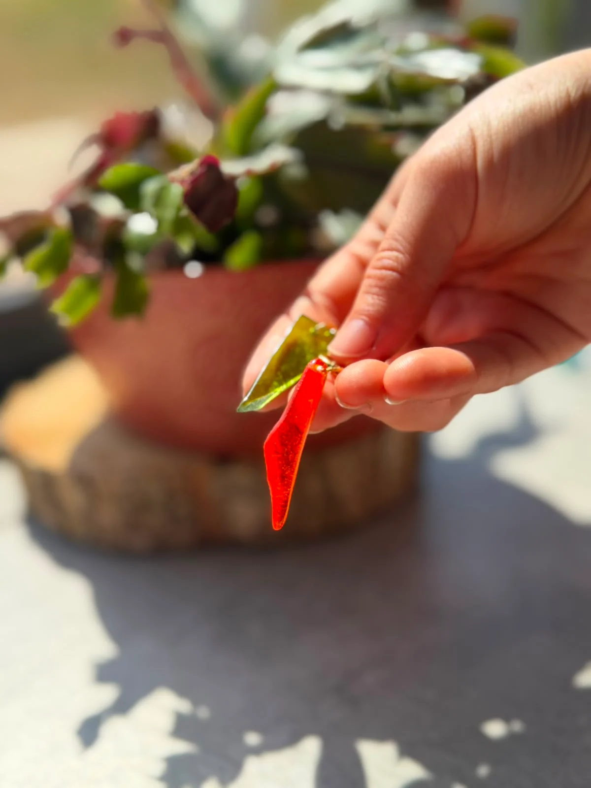Boucles d’oreilles en verre recyclé - vert et orange
