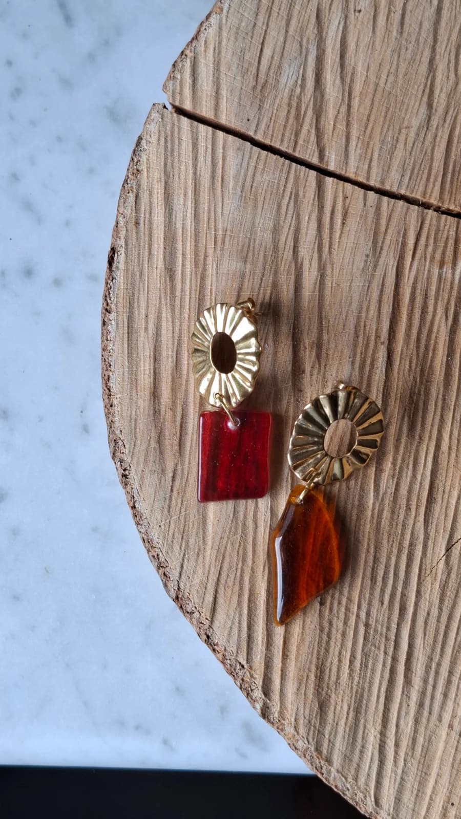 Boucles d’oreilles en verre recyclé - orange et rose