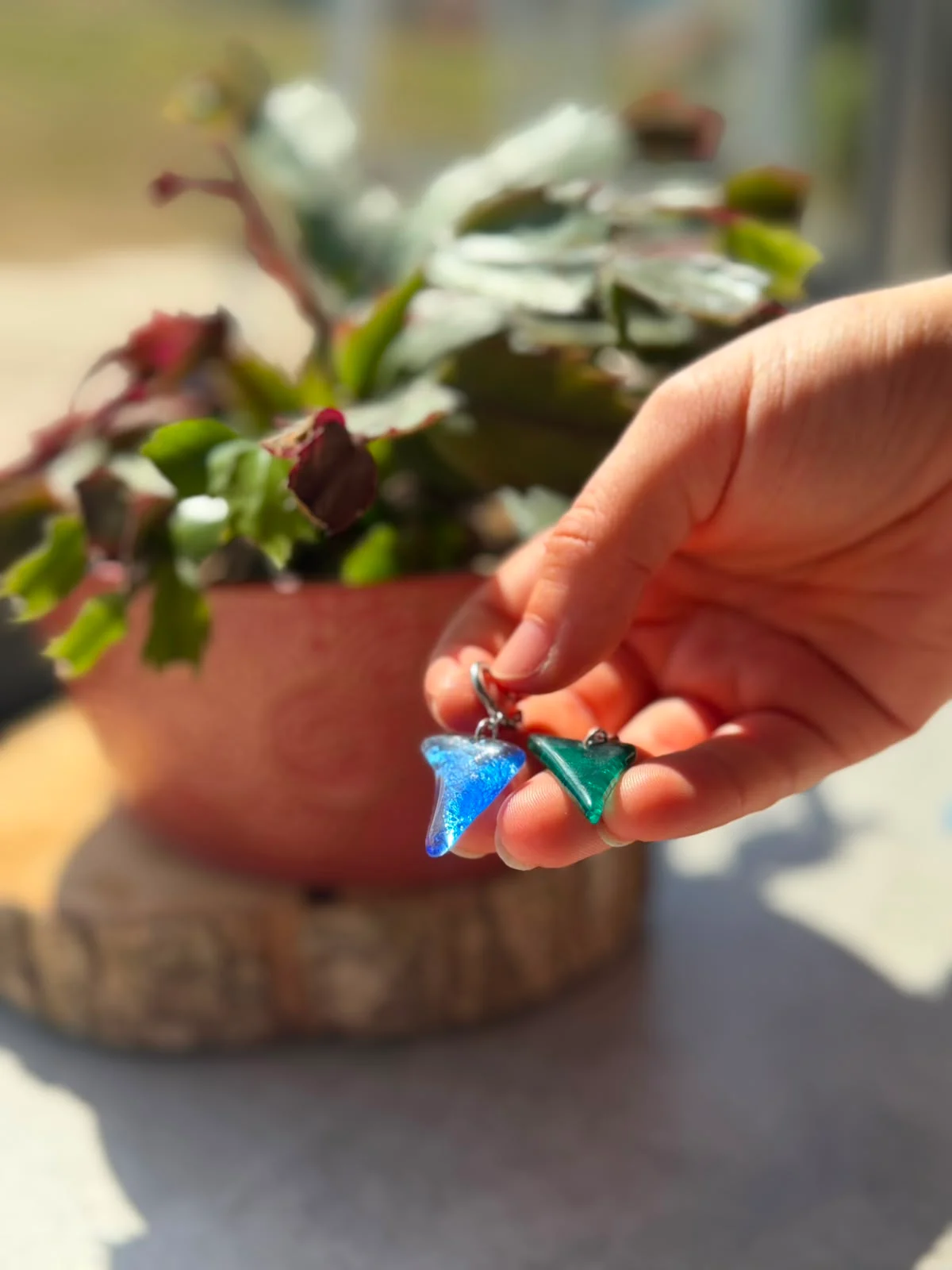 Boucles d’oreilles en verre recyclé - bleu et vert