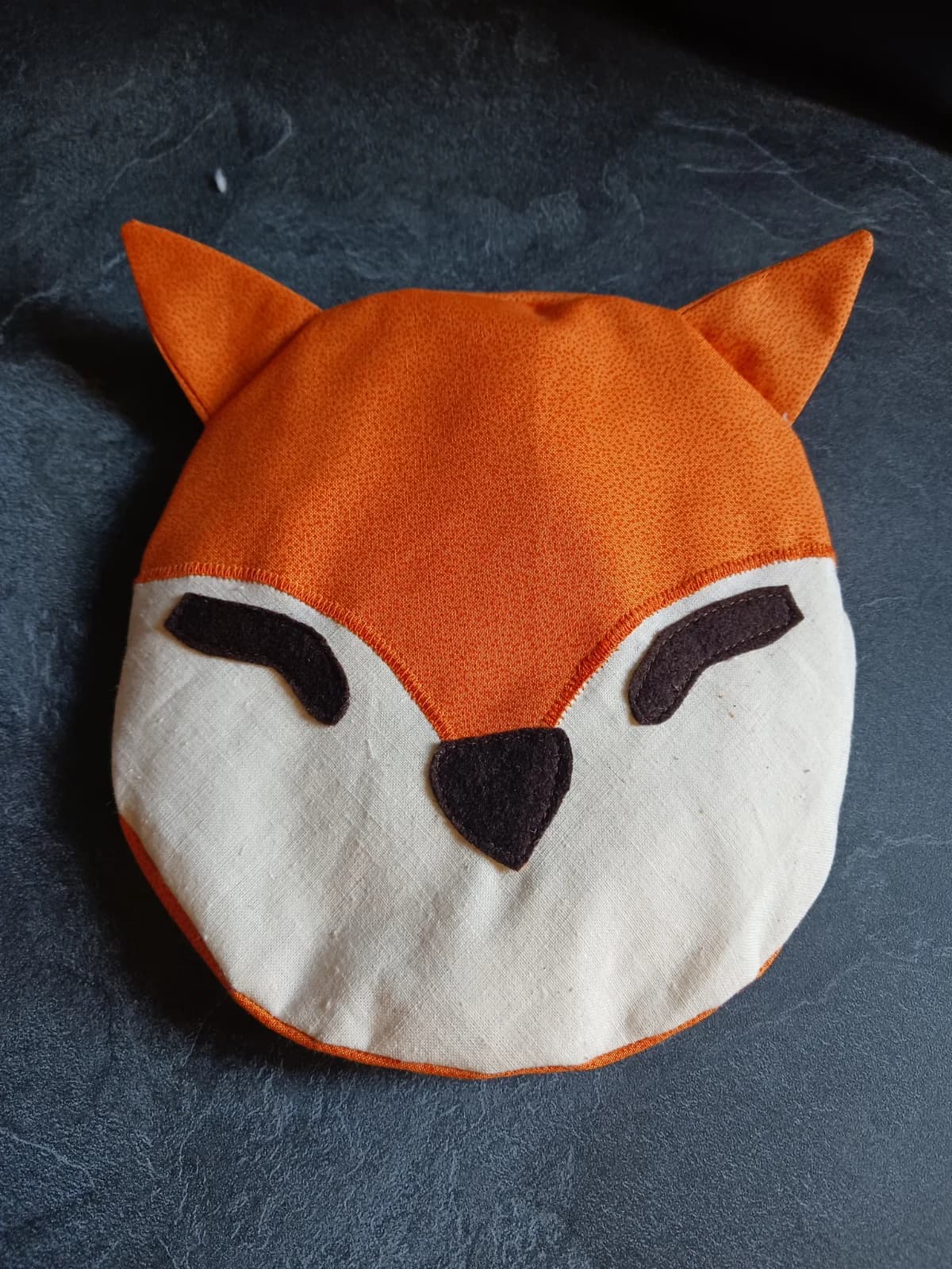 Coussin bouillotte en tissu motif tête de renard
